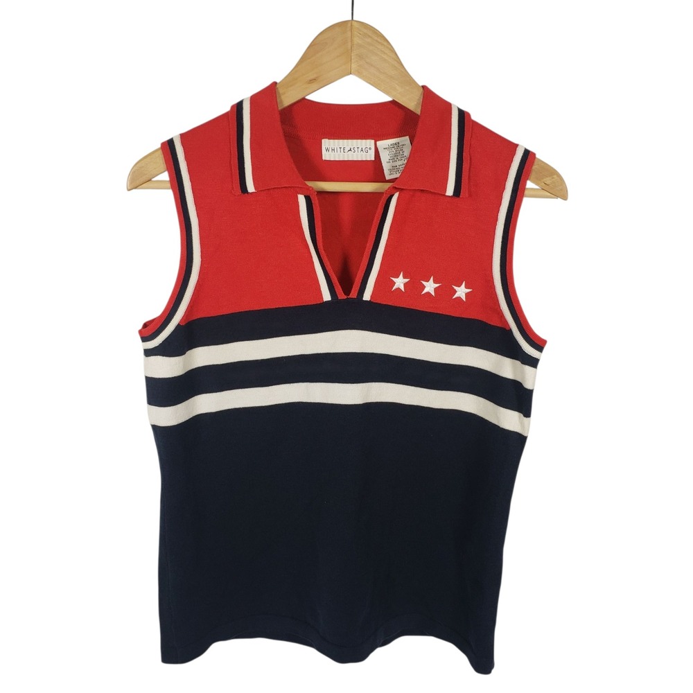 White Stag Sleeveless Knit L Top Stars Stripes Patriotic USA Nautical Preppy